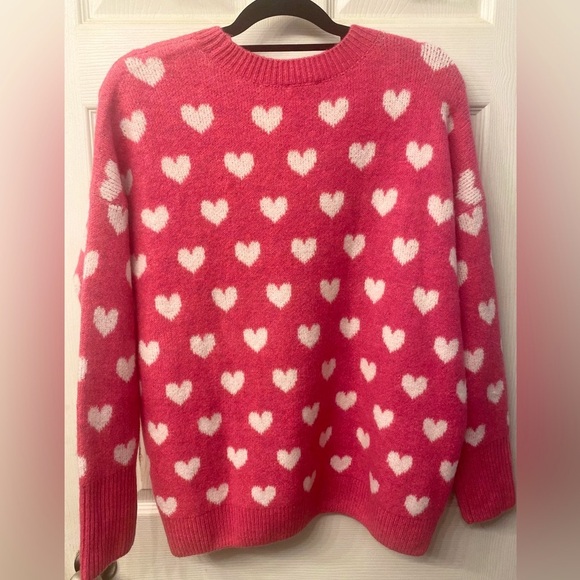 Vince Camuto Hot Pink and White Heart Print
Crew Neck Sweater Women's Size Small - Picture 2 of 4